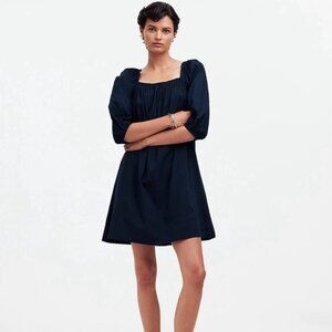 Madewell Square Neck Puff Sleeve Mini Dress Navy Blue Size 14